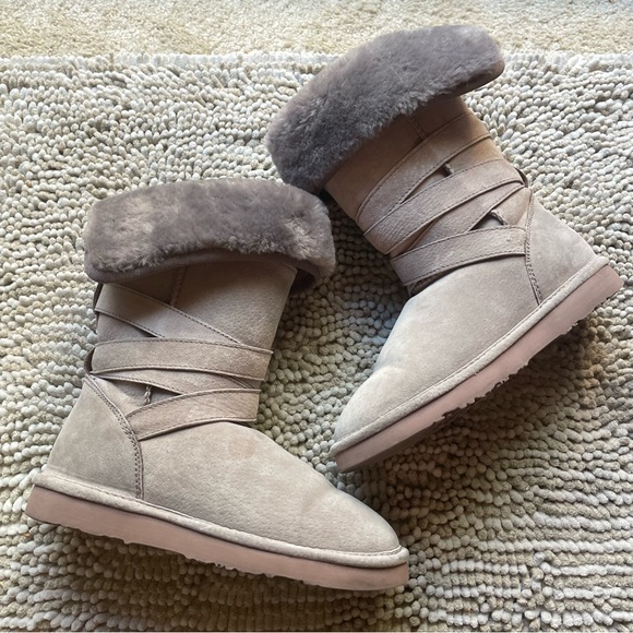 Lam Shearling Slate Grey Strappy Boots - Picture 4 of 9